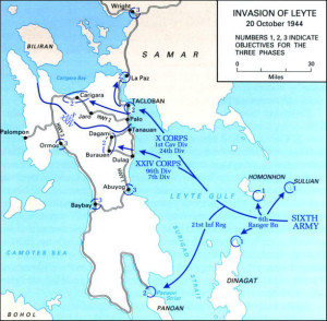 アメリカ軍のレイテ島上陸行動図